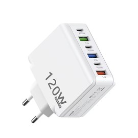 USB-Wandladegerät 120 W, 6 Ports, 3 USB-A, 3 USB-C, Schnellladung