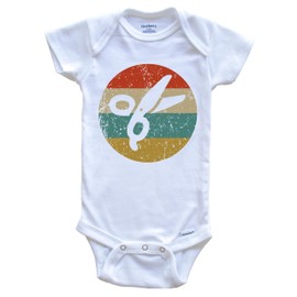 Barber Hairdresser Vintage Retro Scissors Circle Icon One Piece Baby Bodysuit, 3-6 Months White