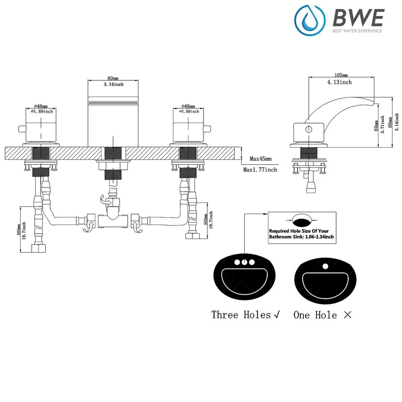 Aquafaucet Brushed Nickel Bathroom Faucet Waterfall for Sink 3 Hole