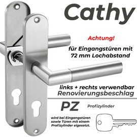 Stahlia Door Handle Set Long Plate Renovation Fittings Stainless Steel Glossy Polished Cathy Oval | PZ - Professional Cylinder | Door Fitting Room Doors, Entrance Doors for Door Thickness 20 - 47 mm |