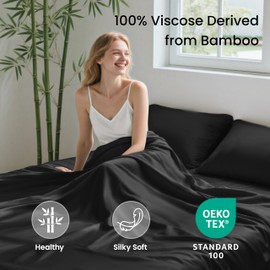 Love's cabin 4 Piece Queen Sheet Set, Cooling Sheets, 100% Rayon Derived from Bamboo, Breathable & Soft Queen Size Bed Set, Deep Pocket Up to 16", Hotel Luxury Silky Bedding Sheets, Black
