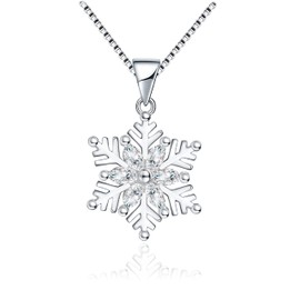 Deyanse Silver Christmas Necklaces for Women, 925 Sterling Silver Necklace Pendant Chain with Cubic Zirconia, Silver Xmas Snowflake Pendant Gift for Christmas Anniversary Wedding Valentines Birthday