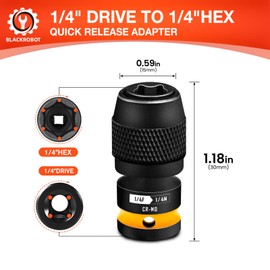 BLACKROBOT Quick Release Impact Bit Holders 1/4-Inch Square Drive to 1/4-Inch Hex Socket Adapter, CR-MO Steel, Yellow