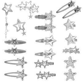 20pcs Y2K Pentagram Hair Clips, 2000s Silver Hair Clips for Women Metal Barrettes Pentagram Hairpins Y2K Accessories for Women Long Short Curly Style (12 Styles)