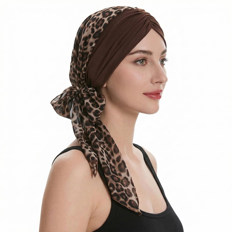 ZLYC Women Chemo Headwear Long Head Covering Scarf, Leopard Print