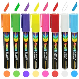 NIMNIK Liquid Chalk Markers Pens - Chalk Pens 6mm Reversible Nib - Chalk Markers for Glass, Windows - 8 Pack