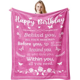 QUWOGY Birthday Gifts for Women/Men/Her/Him Blanket Pink 60"x50", Happy Birthday Decorations Women/Men Throw Blankets, Bday Gift for Women/Men Unique, Best Birthday Gift Ideas
