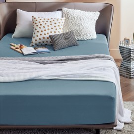 Bedsure Super King Fitted Sheet - Bed Sheets Extra Deep Pocket 16 Inches (40 cm), Soft Brushed Polyester Microfiber Material for Super King Bed, Grey-blue, 180x200cm