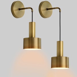 CATA-MEDICA Gold Indoor Wall Sconces Set of 2, Modern Adjustable Height Bedside Wall Lamp, Wall Mounted Lamp, E26 Brass Wall Lights Fixtures for Bedroom Living Room Hallway Corridor Stairs