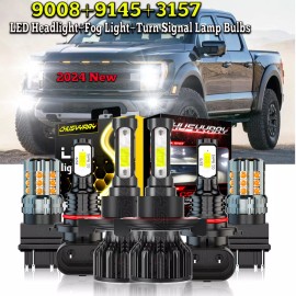 CHUSYYRAY For 2004-2013 2014 Ford F150 6X LED Headlight Hi/Lo + Fog Bulbs+Turn Lamp White