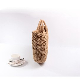 Fowecry Women's Coffee Color Boho-chic Paper Rope Artificial Straw Beach Tote Bag, 31 cm (W) x 31 cm (L) x 6 cm (H), Top Drawstring Closure, Summer Fashion Style