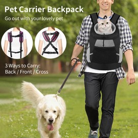 Dog Backpack Carrier, Front Chest Carrier for Cat Small Dogs, Pet Carrying Bag for Travel Hiking Cycling Outdoor Black S