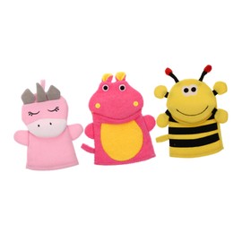 Baluue 3Pcs Bath Sponge Gloves Cartoon Shower Mitts for Gentle Exfoliating Scrubber for Bath Soft and Comfortable for Newborns and Young