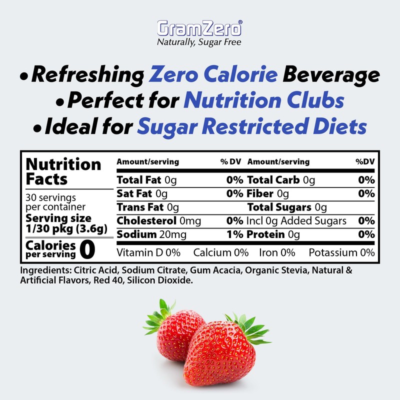 GramZero 2GO Sticks - Strawberry, Zero Calorie Sugar Free Drink