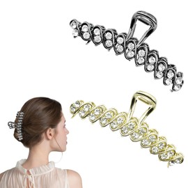 2 PACK Metal Hair Claw Clips with Rhinestones Vintage Metal Hair Jaw Clip Nonslip Hair Claw for Women Thick Hair & Thin Hair