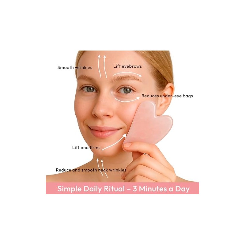 Herramienta facial Gua Sha de cuarzo rosa, cristal en forma