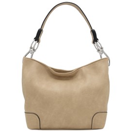 Hobo Shoulder Bag with Big Snap Hook Hardware (Taupe)