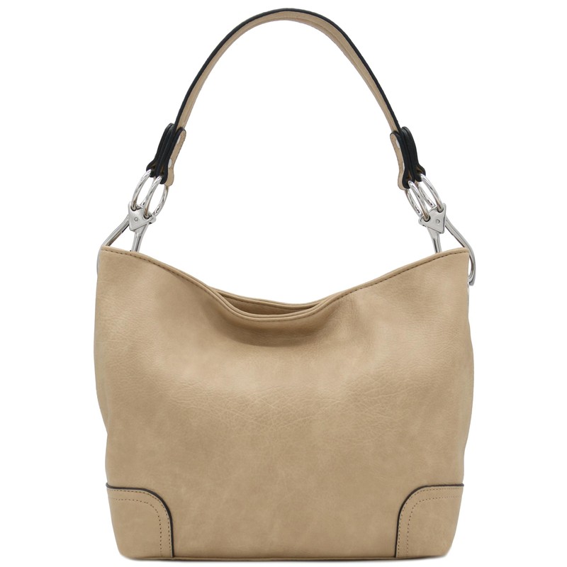 Hobo Shoulder Bag with Big Snap Hook Hardware (Taupe)