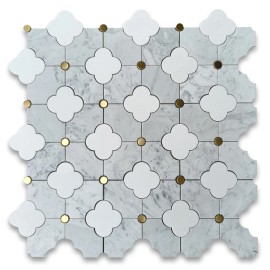 Stone Center Online T9Q0XH Thassos White Carrara White Marble Four-Leaf Clover Flower Mosaic Tile