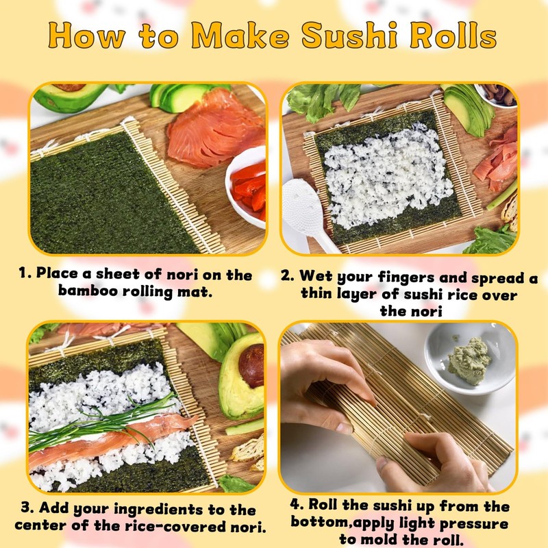 10Pcs Sushi Making Kit, Bamboo Sushi Rolling Mat, Includes 2