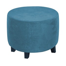 GAMUKAI Round Ottoman Slipcover – Stretchable Footstool Cover with Elastic Bottom | Plush Velvet Fabric | Fits Storage Ottomans, Poufs & Stools (Peacock Blue, X-Large)