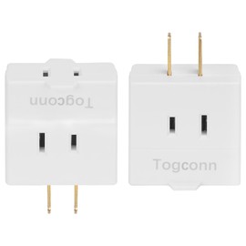 2-Prong 3-Outlet Polarized Plug Wall Plug Extender 2 Pack, 2-Prong to 2-Prong 3 Side Outlet Plug Splitter Converter, Multi Plug Outlet Spaced Adapter, Non-Ground Outlet for Old Home, Hotel, White