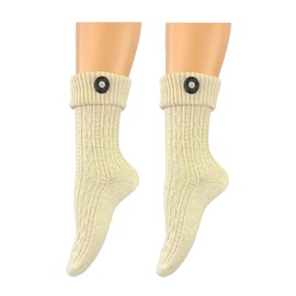 BF Souvenirs Fashionable women's and men's traditional socks in modern country house style with stag horn button beige - hand-linked seam - Oktoberfest folk festival wedding hiking dirndl leather