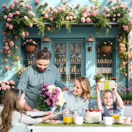 Spring Floral Backdrop 10x8ft Blooming Flower Store Blue Door Spring Backdrops for Photography Doorway Background for Easter Party Birthday Family Girls Princess Portrait Studio Photo Booth Props