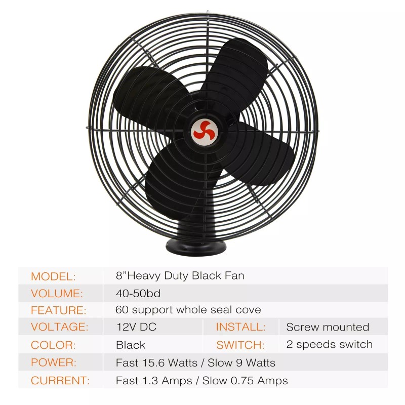 Facon 12V RV Cooling Fan with 2 Speed Switch, Dia: