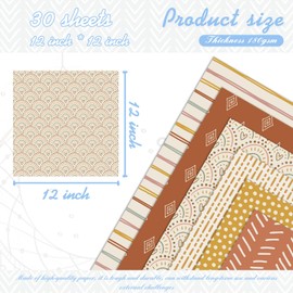 Honoson 30 Sheets Scrapbook Paper Supplies Junk Journal 12x12 Scrapbooking Supplies Boho Floral, Decoupage Paper Scrap Book Decorative First Day of Art School Back to School Craft 160 GSM(Boho)