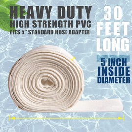 QuQuyi 5" x 30 FT Heavy Duty Reinforced PVC Swimming Pool Backwash Hose, General Purpose Lay-Flat Water Discharge pipe for Water Transfer Applications, White