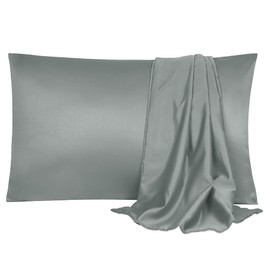 sourcing map Pillowcase Set Silk Satin Pillow Cases for Hair and Skin, Pillow Cases 2 Pack with Envelope Closure Grey 50 x 90cm