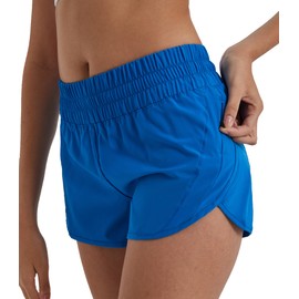 Attifall - Pantalones cortos de correr para mujer, de secado rápido, para entrenamiento, deportes, correr, con bolsillos elásticos y con cierre, Azul, S