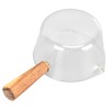 Glass Milk Pot with Wooden Handle V Shaped Spout Noodles