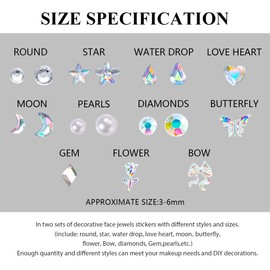 Hulyfw 4 Sheets Face Gems Stickers,Self-Adhesive Face Jewels Diamonds Rhinestones for Makeup Stickers,Face Eyes Nail Pearls Star Rhinestones Temporary Decoration Tattoos Stickers for Women and Girls