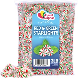 Peppermint Starlights - 3 Pounds - Mint Bulk Candy - After Dinner Mints - Peppermint Hardy Candy - Red and Green Candies