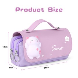 Vicloon Pencil Case, Pencil Case with Divider Compartment, Pencil Bag, Large Stationery Bag, Handheld Portable Pencil Bag for School & Office, purple, Kitten Purple