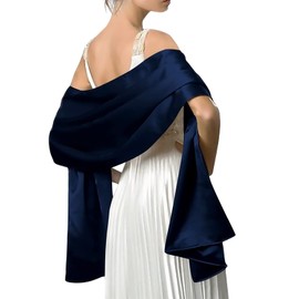 LumiSyne Women's Satin Chiffon Festive Stole Scarf Plain Lightweight Scarf Wrap for Bride Bridesmaid Wedding Evening Dress Prom, navy blue