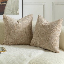 Mandioo Set of 2 Chenille Cushion Covers, Decorative Cushion Covers, Cosy Soft Cushion Cover, Sofa Cushion, Decorative Cushion, Couch Cushion, Decorative Cushion Cover for Bedroom, Living Room, 50 x 50 cm, Camel