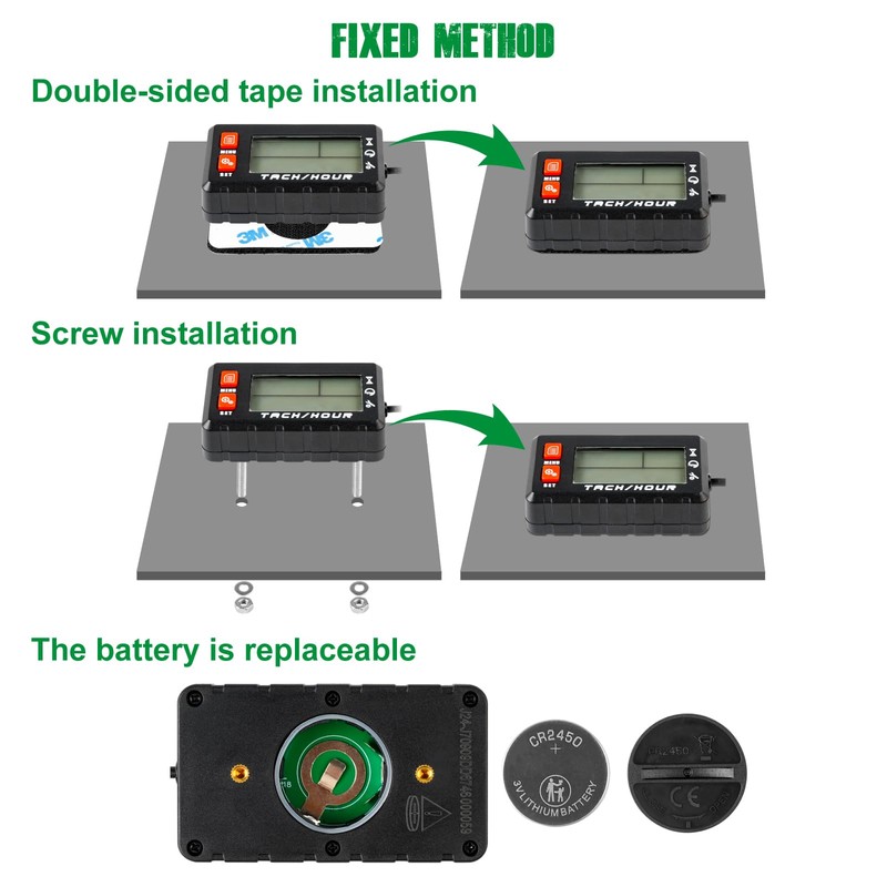 Yooreal Digital Hours Meter Tachometer,with Clips Backlight,Waterproof for Lawn Mower
