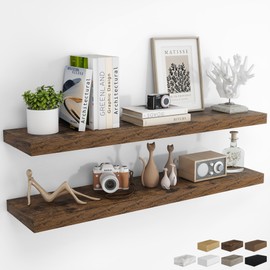 RICHFOCUS 48Inch Floating Shelves for Wall 2 Pack Shelves for Bedroom|Kitchen|Bathroom Wall Mounted Rustic Wood Floating Shelf with Invisible Brackets for Books|Storage|Decor, Rustic Brown