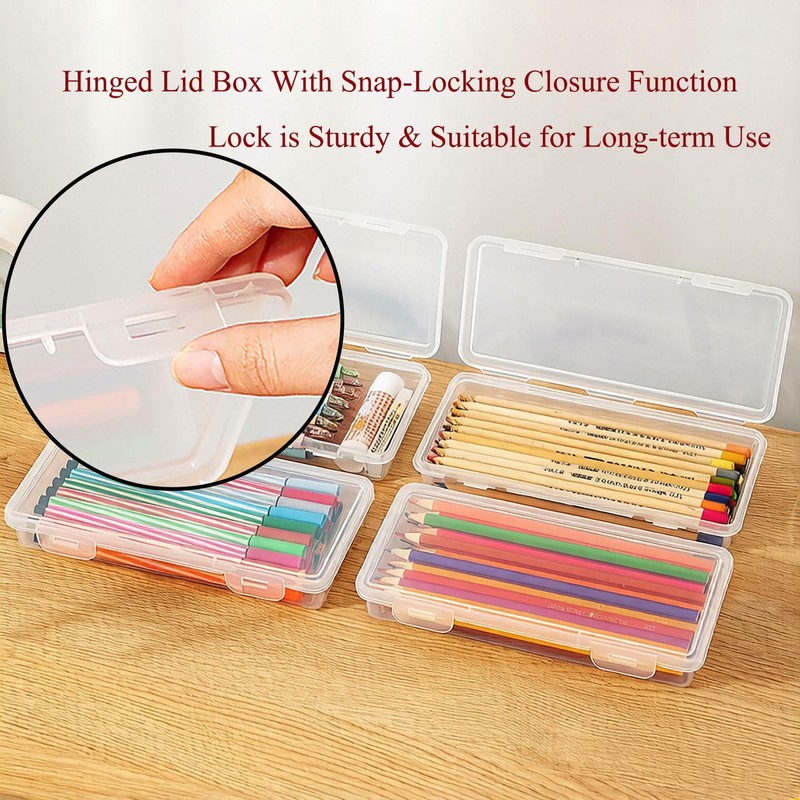 RISLISO Small Hard Plastic Pencil Box With Hinged Lid &