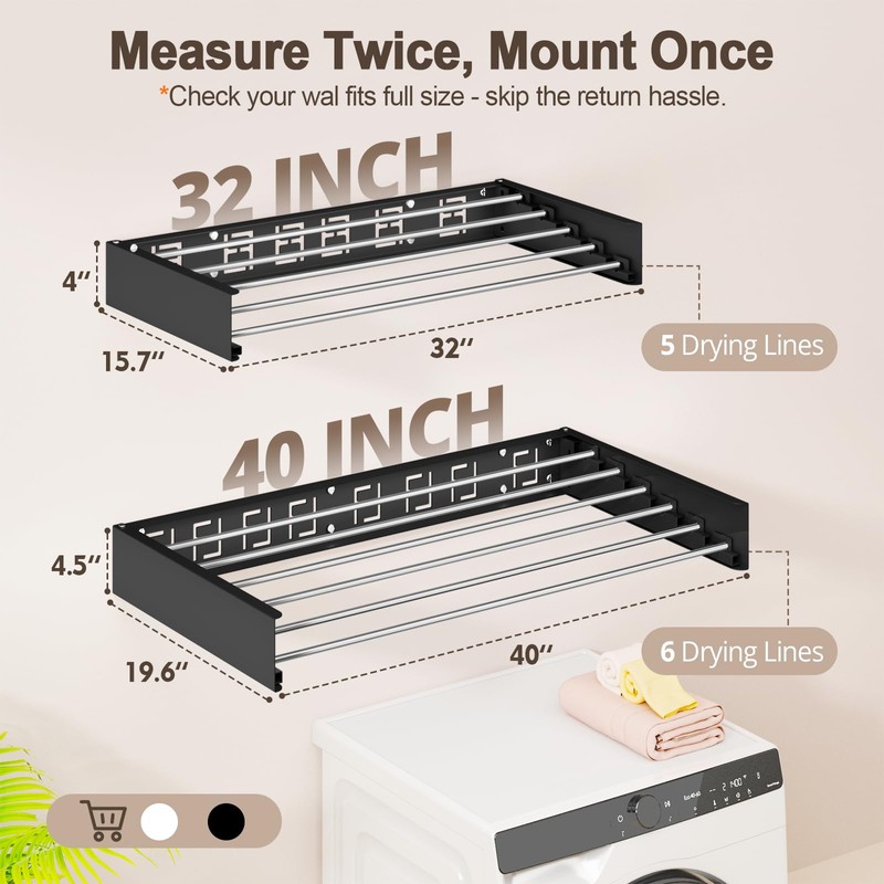 Vasunray Wall Mounted Clothes Drying Rack Folding Indoor, Foldable Laundry