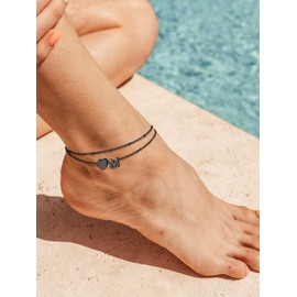 PROSTEEL Initial J Anklet for Women Letter Jewelry Black Alphabet Double Layered Ankle Bracelet Heart Anklets