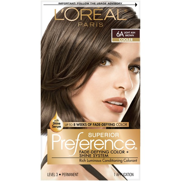 L'Oreal Paris Superior Preference Fade-Defying + Shine Permanent Hair Color, 6A Light Ash Brown, Pack of 1, Hair Dye