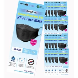 FLEXMON (Pack of 20) Korea Black Disposable KF94 Face Masks 4-Layer Filters Breathable Comfortable Protection, Protective Nose Mouth Covering Dust Mask Made in Korea