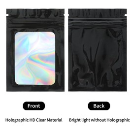 joycraft 100 Pcs Mylar Bags, Holographic Packaging Bags, Resealable Smell Proof Bags, Jewelry Pouch Bag for Small Business, Clear Foil Pouch Bag for Candy, Data Cable, Lipgloss(Black, 4x6 In)