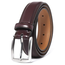 Fabio Valenti Genuine Leather Dress Belts For Men - Mens Belt For Suits, Jeans, Uniform With Single Prong Buckle (46, Wine Red)