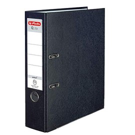 Herlitz® Q.file A4 Lever Arch File, 8 cm Spine, Reversible Sign, 2-Ring Mechanism with Push Strip, PP Film Coated, Robust Fittings, Black
