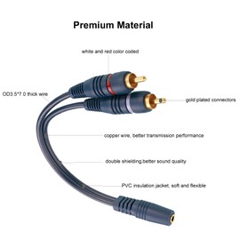 Eightnoo 3.5mm Female to 2 RCA Male Stereo Audio Y Cable，2 Pack 9 inches Gold Plated Plug RCA Splitter RCA to AUX Adapter Cables Connection to TV, Computer, Speakers, Headphones